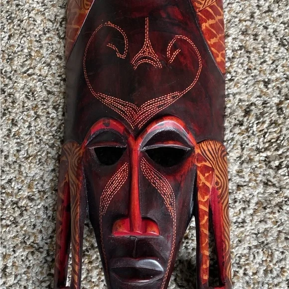 Handcrafted Red and Brown Tribal Masks - Picture 2 of 3